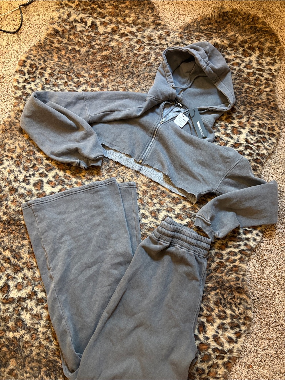 Fashion Nova On The Go Fleece Pant Set - Charcoal